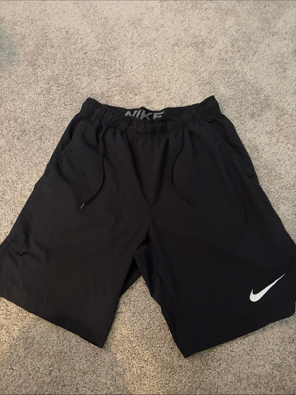 Nike Black Athletic Training Shorts with White Swoosh
